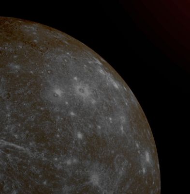 Caloris Basin (natural colors; credits: Lunexit)
This natural-color image of Mercury shows the great Caloris Impact Basin (see also PIA10383), visible in this image as a large, circular feature in the center of the picture. The contrast between the colors of the Caloris Basin Floor and those of the surrounding plains indicate that the composition of Mercury's surface is variable. Many additional geological features with intriguing color signatures can be identified in this image. For example, the bright spots just inside the rim of Caloris Basin are thought to mark the location of Volcanic Features, such as the volcano shown in this previously released Narrow Angle Camera (NAC) image PIA10942. 

MESSENGER Science Team members are studying these regional color variations in detail, to determine the different mineral compositions of Mercury's surface and to understand the geologic processes that have acted on it. (...) 

Date Acquired: January 14, 2008
Image Mission Elapsed Times (MET): 108827278-108827328
Instrument: Wide Angle Camera (WAC) of the Mercury Dual Imaging System (MDIS) 
Resolution: about 2,3 Km (approx. 1,4 miles/pixel) 
Scale: Caloris Basin is about 1550 Km in diameter (approx. 960 miles) 
Spacecraft Altitude: approx. 13.000 Km (about 8000 miles)
Parole chiave: Mercury