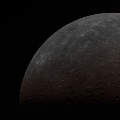 Mercurian Limb (Absolute Natural Colors; credits for the additional process. and color.: Dr Paolo C. Fienga - Lunexit Team)
The Rays apparent in this spectacular Limb image of Mercury come from Debussy, the sharp Crater near the Terminator. This dominant Crater on Mercury was also a part of MESSENGER's historic image of Mercury- the first image ever to be taken from a spacecraft in orbit about this Planet. Readers may also notice a streak in the blackness of space in the top left corner of the image. This artifact was produced by a Cosmic Ray hitting the camera's CCD detector while the image was being collected.
This image was acquired as part of MDIS's Limb imaging campaign. Once per week, MDIS captures images of Mercury's Limb, with an emphasis on imaging the Southern Hemisphere's Limb. These Limb images provide information about Mercury's shape and complement measurements of topography made by the Mercury Laser Altimeter (MLA) of Mercury's Northern Hemisphere.

Date of acquisition: July, 26th, 2011
Image Mission Elapsed Time (MET): 220137668
Image ID: 550504
Instrument: Wide Angle Camera (WAC) of the Mercury Dual Imaging System (MDIS)
WAC filter: 7 (748 nanometers)
Center Latitude: 27,90° South
Center Longitude: 29,17° East
Resolution: 2783 meters/pixel
Scale: Mercury's radius is approximately 2440 km (about 1515,24 miles)
Solar Incidence Angle: 65,1°
Emission Angle: 48,2°
Sun-Mercury-Spacecraft (i.e.: "Phase") Angle: 95,3°
Parole chiave: Mercury from orbit - Limb