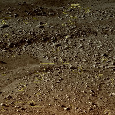 Unusual Surface Features near Phoenix (by Ivana Tognoloni)
Un eccellente Lavoro di osservazione ed analisi, realizzato dalla nostra Cara Amica, Sig.ra Ivana Tognoloni.
Abbiamo osservato, con la necessaria cura, tutti i dettagli da Lei evidenziati e, alla fine, qualche dubbio è rimasto e alcune risposte sono arrivate...Eccole:

1) "sembra un guscio" ---> si. Per giunta rotto. Profilo indefinibile, probabilmente - un tempo - era una roccia unica (tipo geode)
2) "sembra una farfalla" ---> effetto ottico
3) "strane ombre" ---> si: sono ombre
4) "pseudo fiore" ---> profilo indefinibile
5) "star" ---> è vero: assomiglia ad una stella marina, un pò afflosciata. Diciamo un rilievo "intrigante"
6) "manufatto" ---> profilo indefinibile

Molto verosimile (e stranissimo) lo pseudo-teschio - dettaglio situato in posizione centrale; effettivamente si notano altri rilievi strani, tipo gusci.

Nota: che cosa significa "profilo indefinibile"? Significa che si tratta di un rilievo il quale, a causa della definizione del frame, o delle ombre che lo caratterizzano, o delle sue peculiari fattezze, in fondo potrebbe essere qualsiasi cosa (ma ATTENZIONE: l'esperienza ci dice che, nel 99,99% dei casi i rilievi/profili indefinibili si risolvono in niente) e che, a seconda di chi lo osserva, si "rivela" come "dettaglio potenzialmente anomalo".

Voi che ne pensate? Grandi Complimenti ad Ivana e...Alla Proxima!
Parole chiave: Martian Surface - Unusual Surface Features