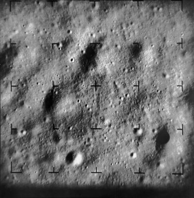 The Moon from Ranger-9: Alphonsus Crater (3)
Caption NASA:"Last image taken by the Ranger 9 wide-angle A-camera about 3" before impact. 
The image shows the floor of Alphonsus Crater from a distance of 7,5 Km. 
The frame is about 3,3 Km across, the resolution is about 6 mt. 
North is at 12:30 (Ranger 9, A070)".
Parole chiave: The Moon